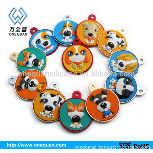 3D embossed design silicone pet tag with metal base